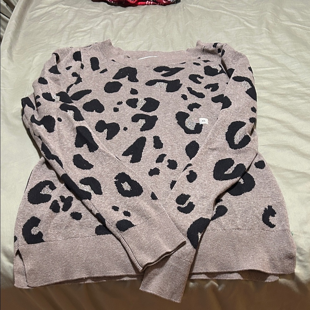LOFT Animal Print Sweater - Black and Tan